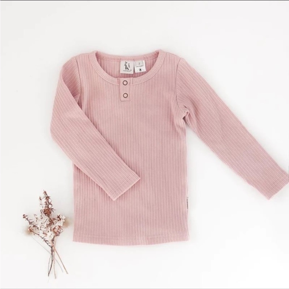 KARIBOU KIDS  WILLOW LONG SLEEVE HENLEY COTTON TOP - SOFT PINK - 0-3m